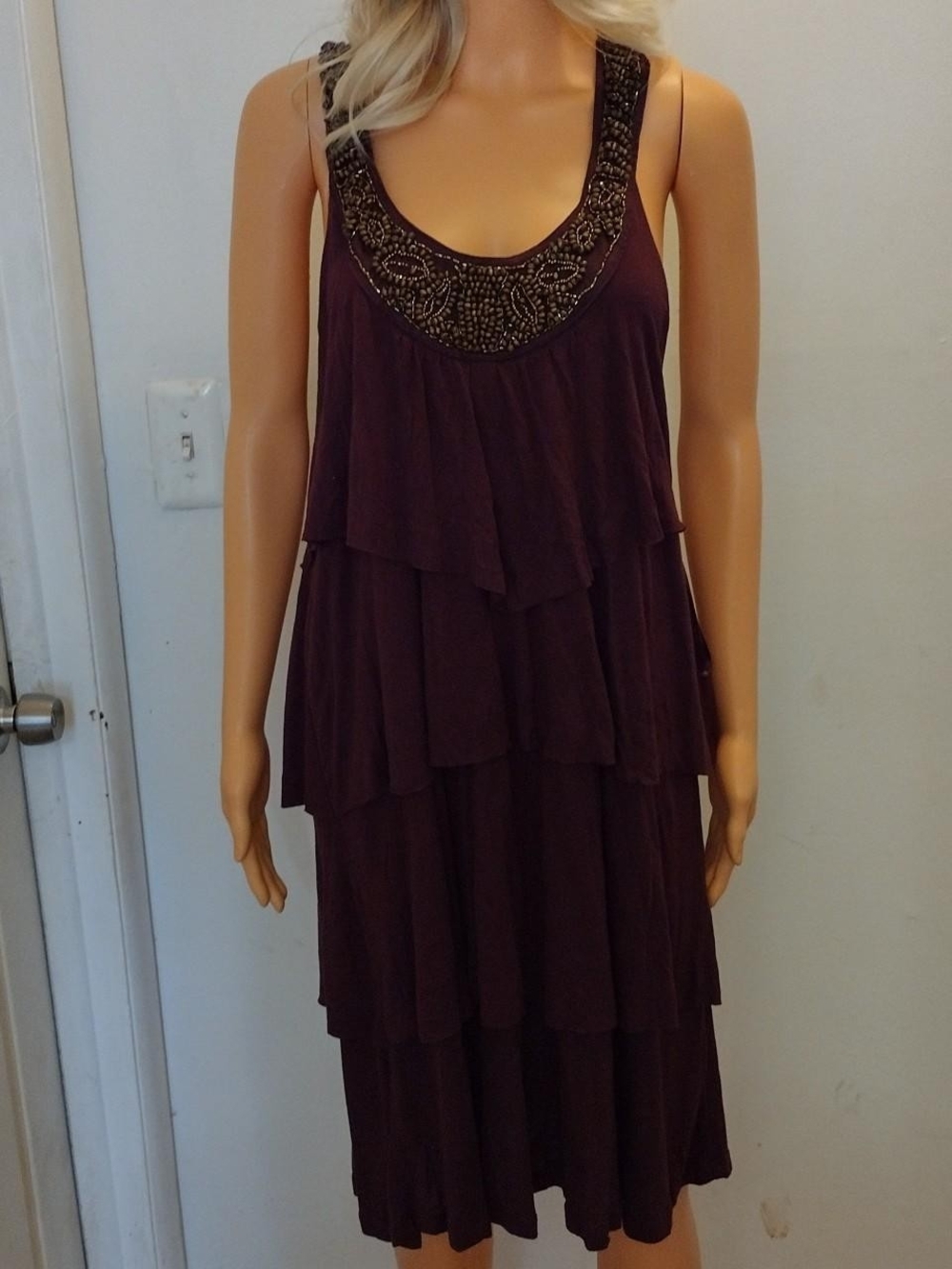 *NWT* Apt. 9 Beaded Scoop Neck Tiered Midi Dress - Plum